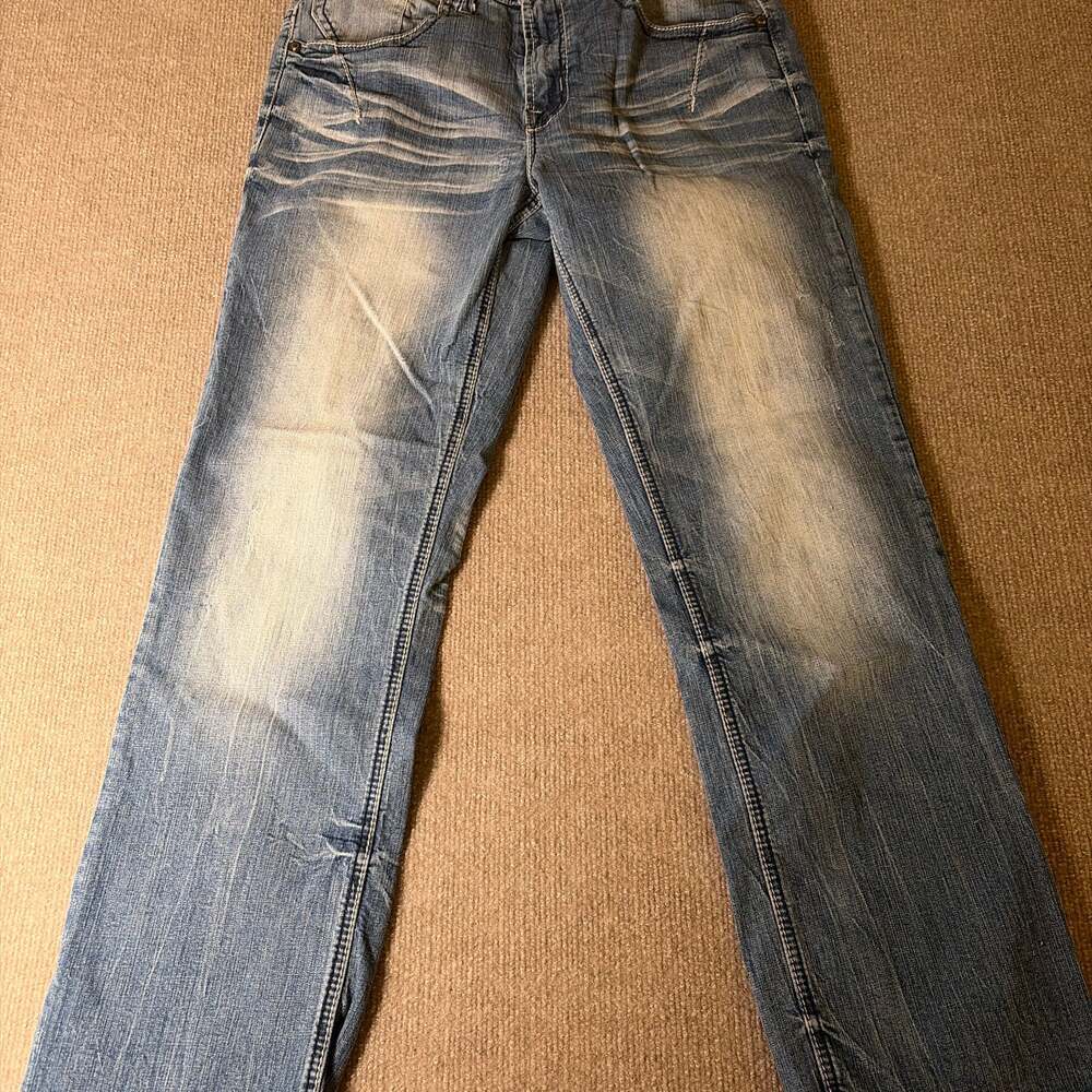 Axe & Crown Mens 30x32 Straight Distressed Whiskered Medium Blue Jeans 0260